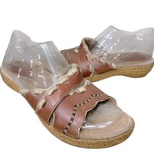 Clarks L'Artisan Brown Leather Espadrille Sandals <comfort Slip On Shoes Sz 8